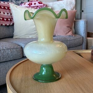Elegant Green and Pale Yellow Glass Vase